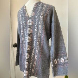 Vintage Gray Tunic with Embroidered Accents